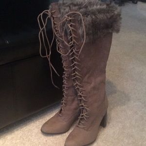 Lace up, knee high boots with faux fur by JustFab